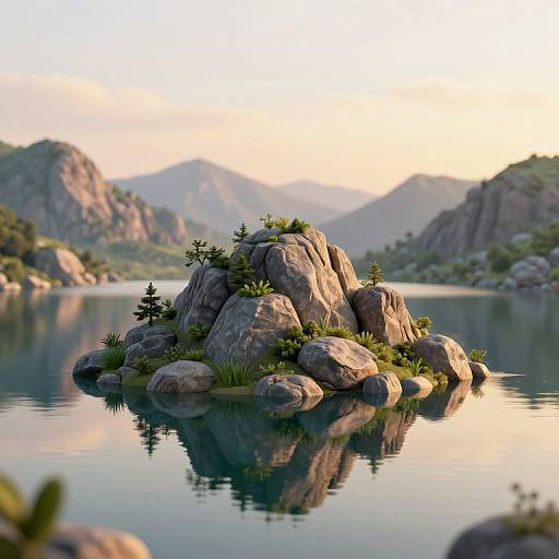 Serene 3D Rocky Island Landscape