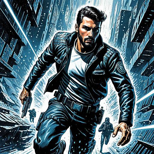 Cyberpunk Man Fleeing in Futuristic City