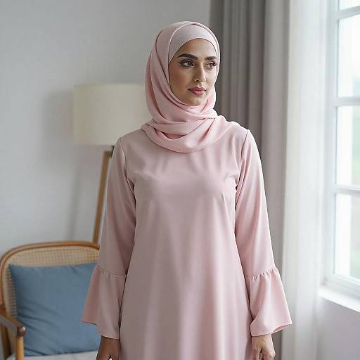 Woman in Pale Pink Hijab Indoors