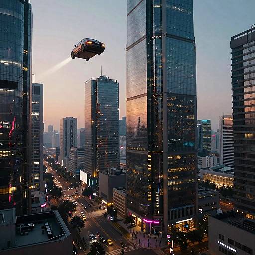 Futuristic Cyberpunk Cityscape at Dusk