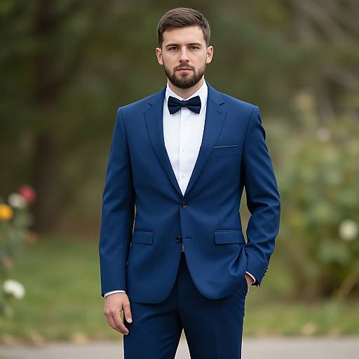 Blue Wedding Suit Groom Portrait