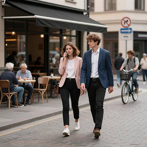 Couple Strolling on a Busy City Street