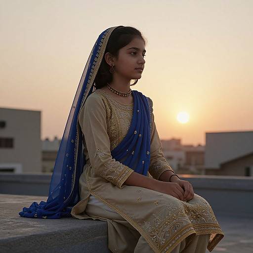 Pakistani Girl Rooftop Sunset Portrait