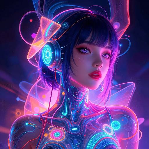 Futuristic Cyberpunk Neon Girl Portrait
