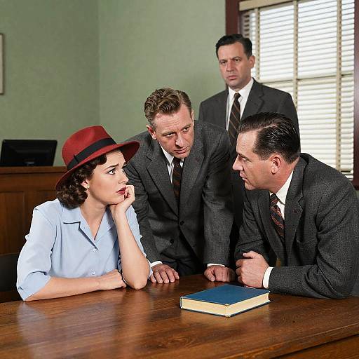 Dynamic 1950s Courtroom Drama Scene