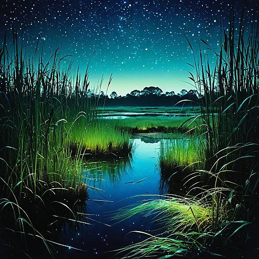 Enchanting Bioluminescent Wetlands Landscape