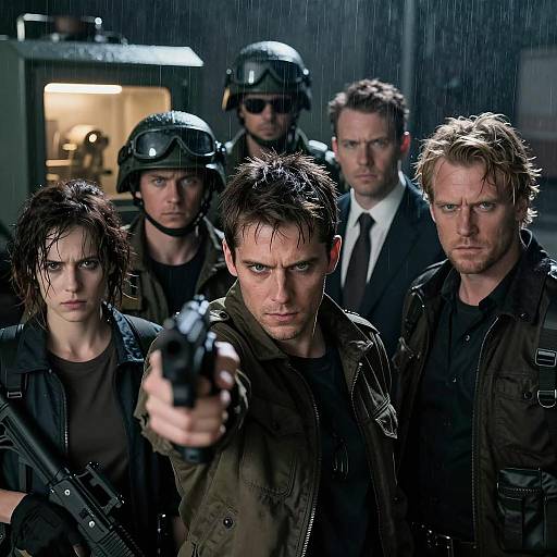 Intense Group Portrait in Rainy Night