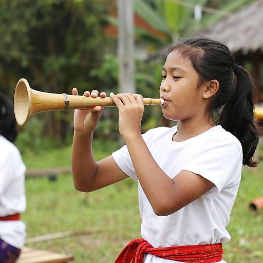 Filipino Girl Playing Bamboo Instrument