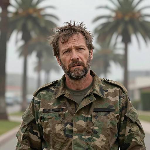 Tired Soldier by Misty Palm Trees