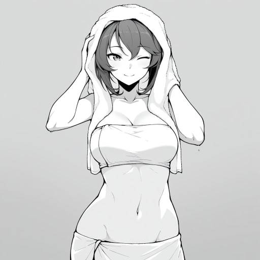 Monochrome Girl with Towel and Smile