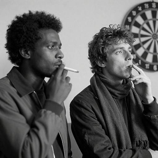 Black-and-White Portrait of Two Men Smoking