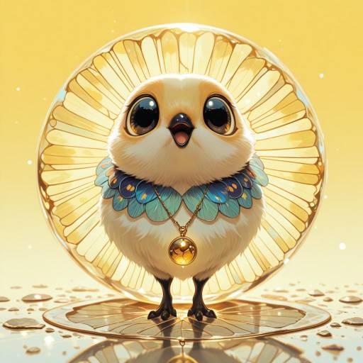 Vibrant Round Creature with Golden Pendant Vibrant Round Creature with Golden Pendant