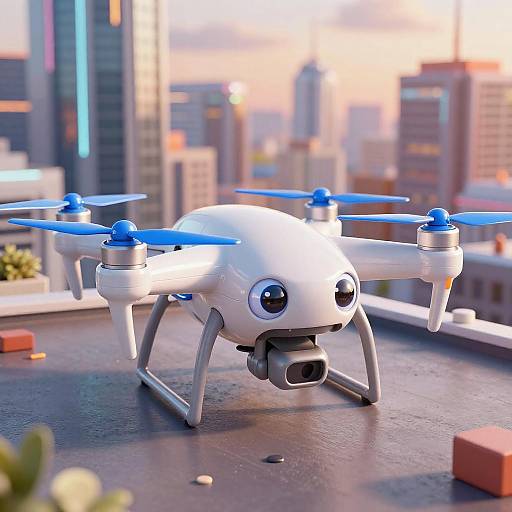 Friendly 3D Drone in Futuristic City