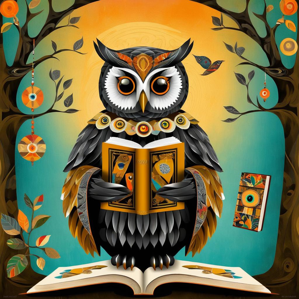 Surreal Owl by Kahlo with Book