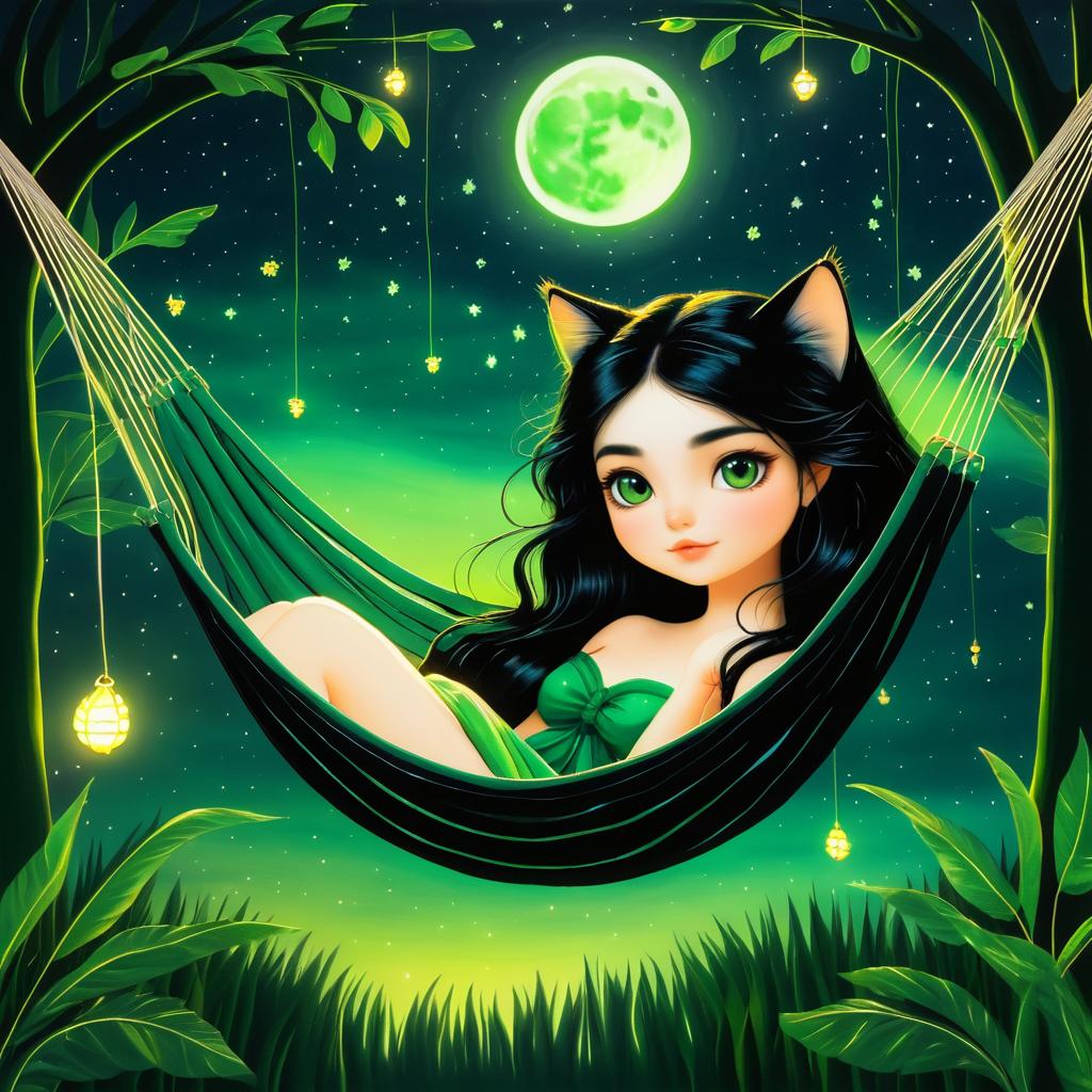 Dreamy Kitten in Moonlit Hammock