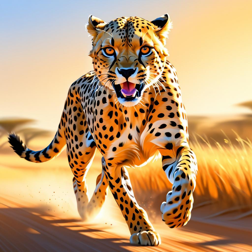 Photorealistic Cheetah Sprinting in Savannah