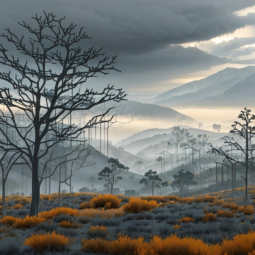 Misty Foothills Under Overcast Sky