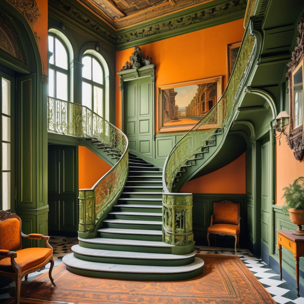 Ornate Chromolithograph Staircase Design