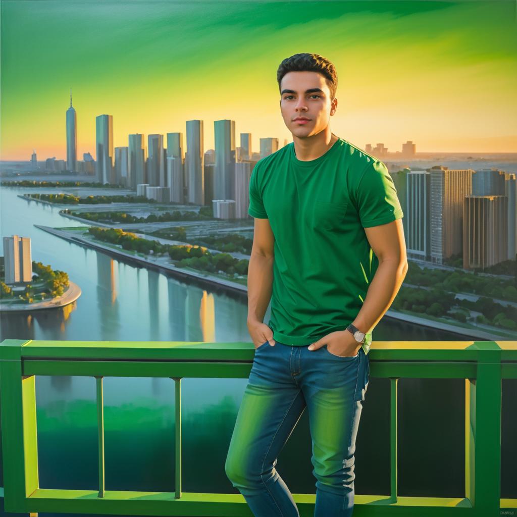 Sunset Skyline: Young Man in Green