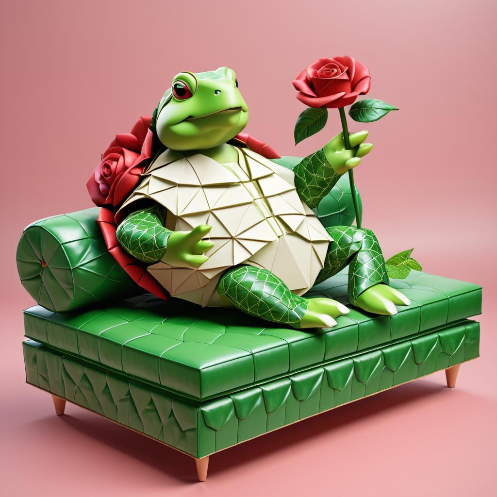 Realistic Turtle Lounging with Origami Art