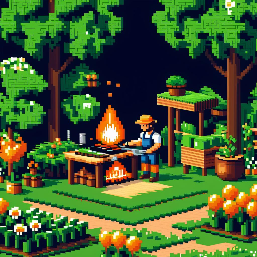 Charming 8-Bit Garden Campfire Scene