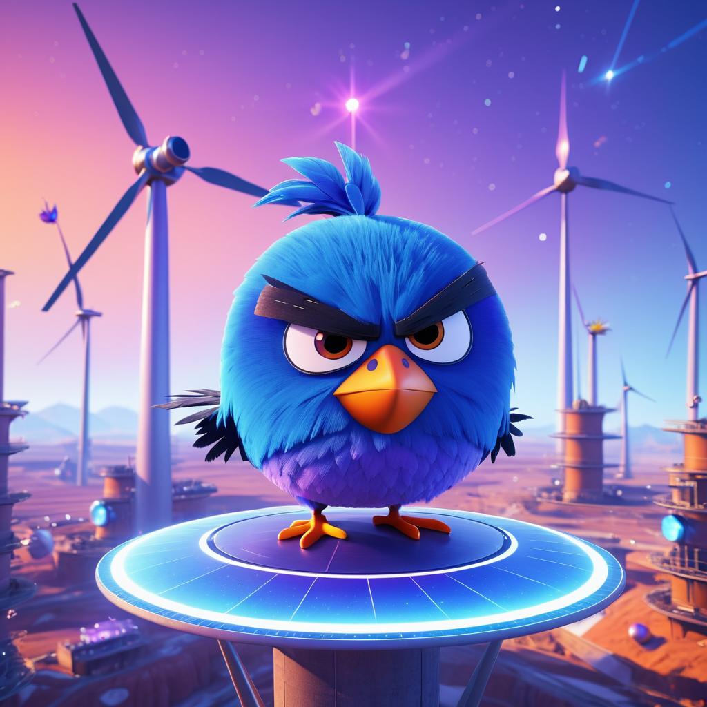 Surreal Angry Bird on Wind Turbine