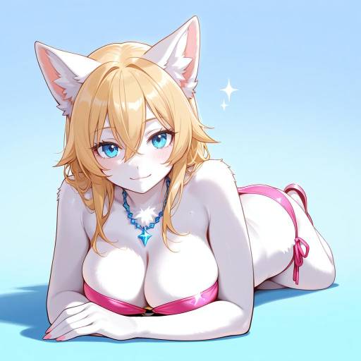Whimsical Girl with Cat Ears and Bikini Whimsical Girl with Cat Ears and Bikini