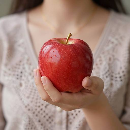 Woman Holding Vibrant Red Apple