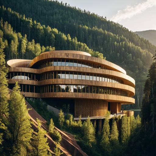 Modern Wooden Museum on Cliff in Forest