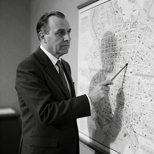 Serious Businessman Pointing at Map