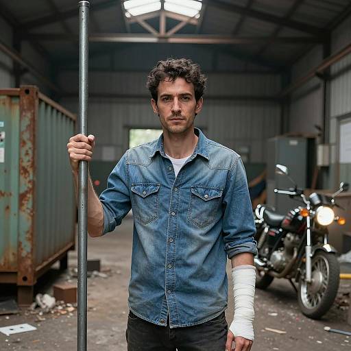 Industrial Scene with Man and Motorcycle