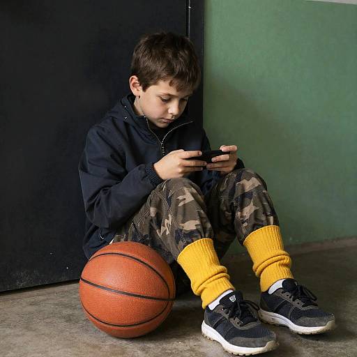 Focused Boy on Dirty Floor