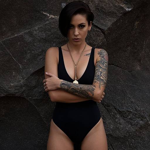 Edgy Tattooed Woman in Moody Portrait