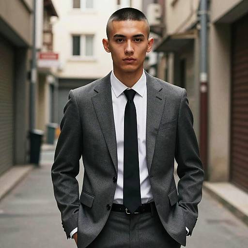 Buzz Cut Young Man in Urban Suit
