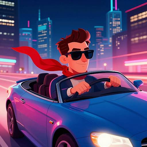 Stylized Cartoon Rich Guy Driving Convertible