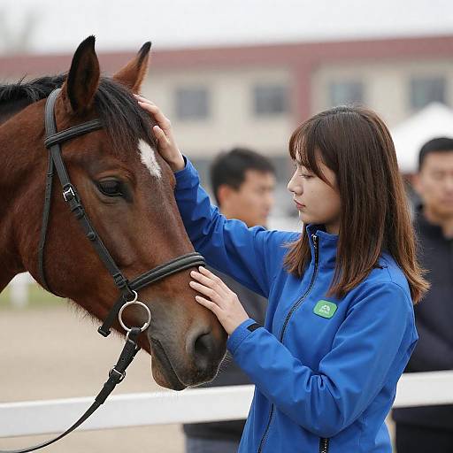 Young Woman Interacting with Calm Horse