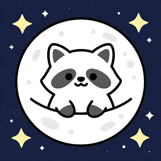 Cheerful Fluffy Moon Raccoon Cartoon