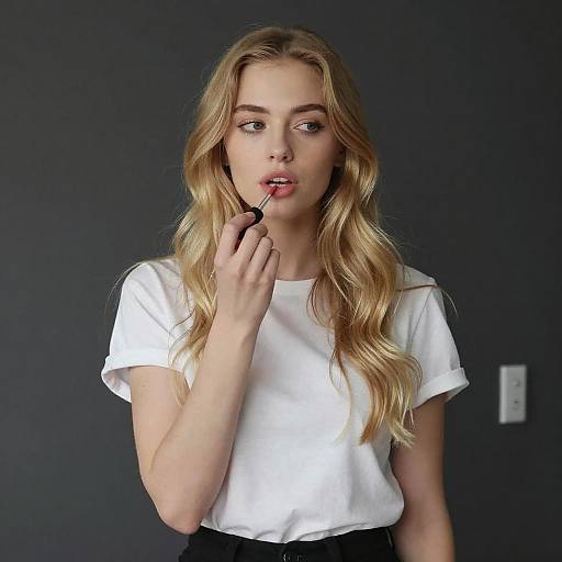 Young Woman Applying Lipstick Portrait