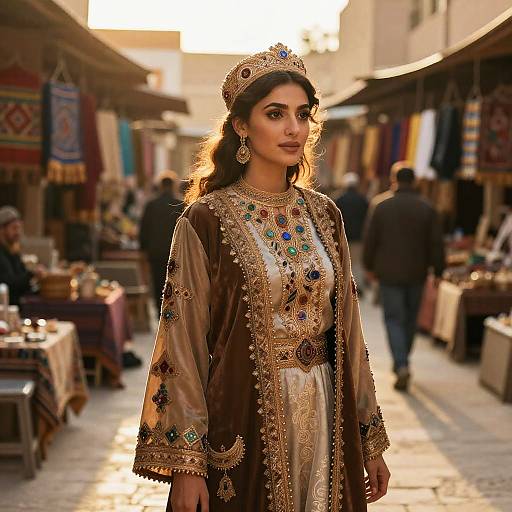 West Asian Woman in Vibrant Bazaar