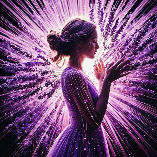 Radiant Woman Surrounded by Lavender Light Strands