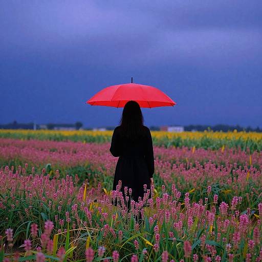 Vibrant Surreal Field with Red Umbrella