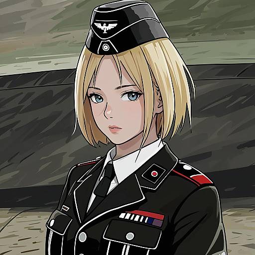 Illustration of Mp40 (girls' frontline), girls' frontline in the style of Ningen (ningen96)