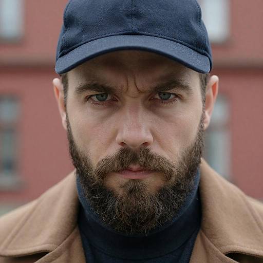 Close-Up of a Bearded Man in Blue