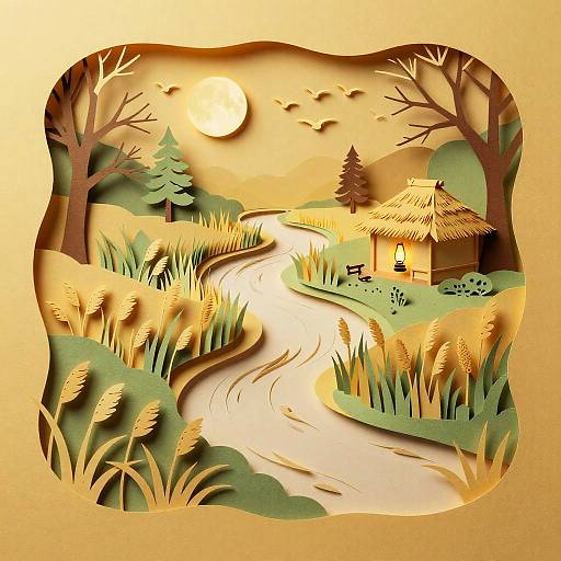 Paper Cut-Out Winding River Delta Scene
