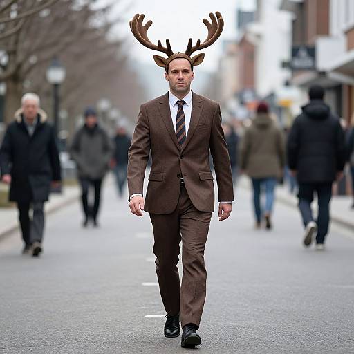 Man in Stag Costume with Antlers