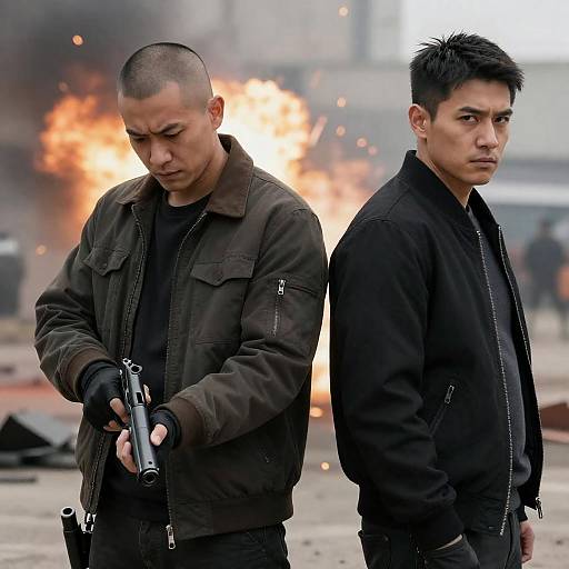 Two Men with Guns in Urban Explosion