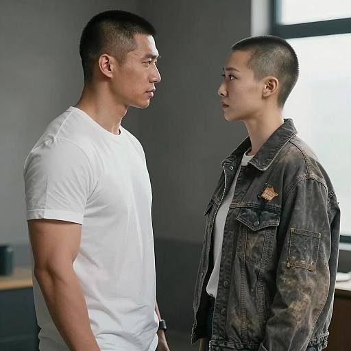 Two People Facing Each Other with Intense Expressions