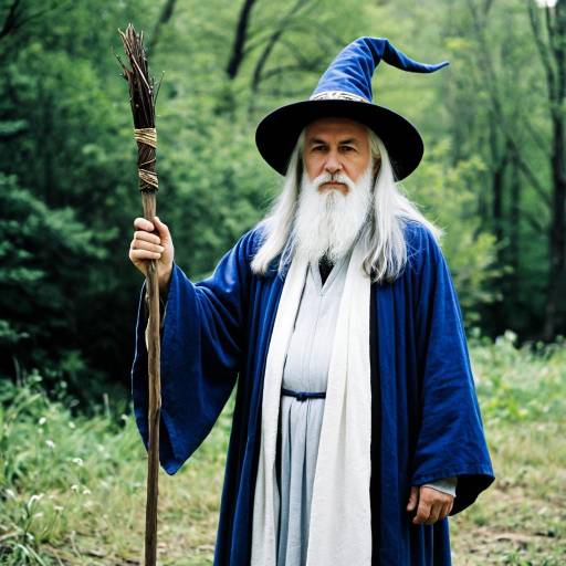 Elderly Wizard in Blue Robe Holding Staff