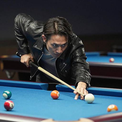 Man Playing Pool in Leather Jacket