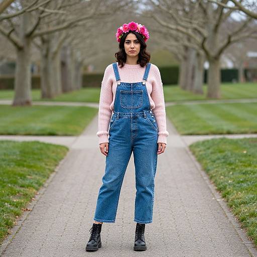 Bohemian Woman in Pink Floral Crown